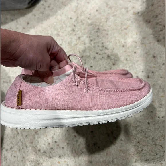 Girls kids youth Hey Dude pink linen cotton candy shoes Y2-3 - Picture 5 of 8